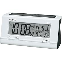 Seiko SQ766W Seiko Clock Alarm Clock, Hybrid Solar Radio, Digital Calendar, Temperature Display, White, Pearl
