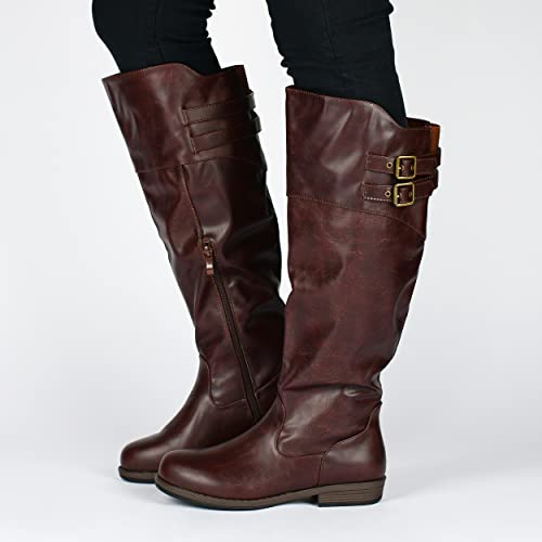 Journee Collection Womens Tori Knee-High Boots With Round-Toe And Buckled Strap Details, Black, 7.5 #TOP4