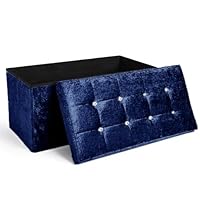 Home Republic Crushed Velvet Ottoman Storage Box – Foldable Cube Ottoman with Lid – Multipurpose Toy Chest, Foot Rest, Bench Seat & Nursery Storage Solution