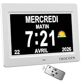 TROCOTN Horloge numérique Grand écran avec Calendrier pour Seniors, icônes Soleil et Lune,...
