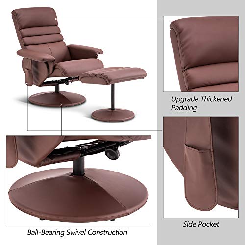 Mcombo Recliner Chair With Ottoman, Swivel Living Room Chairs, Faux Leather Reclining Chair With Massage, 7902 (Light Brown) #TOP4