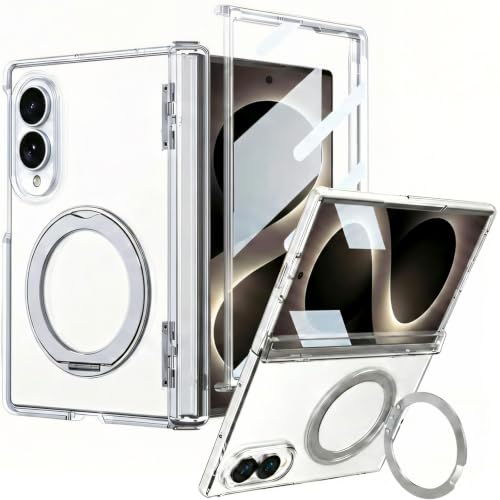 Hiooloon for Galaxy Z Fold 8 Case Clear with Rotatable Ring Stand & Front Screen Protector & Hinge Protection, Compatible with MagSafe, Magnetic 2-Way Kickstand Slim Fit Bumper Cover by Hiooloon - Used condition - US$20.53