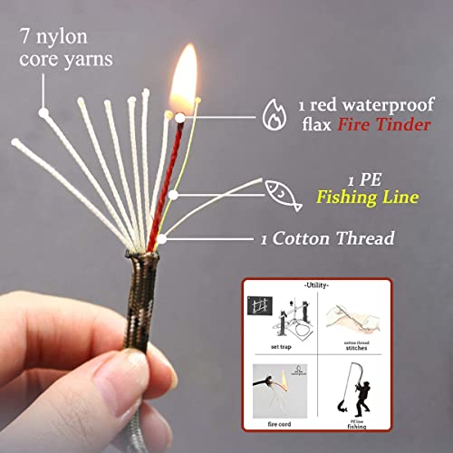Pskook Fire Starter Necklace, Survival Paracord Necklace With Flint And Steel, Bushcraft Necklace For Camping, Hiking And Backpacking(Khaki) #TOP3