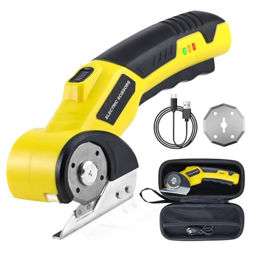 Feelhap Tijeras Eléctricas Inalámbrico, Cúter Rotativo Eléctrico con Bloqueo de Seguridad, Tijeras Electricas Carton, Herramienta de Corte 4V Cortador de Cartón Recargable para Tela Alfombra Cuero