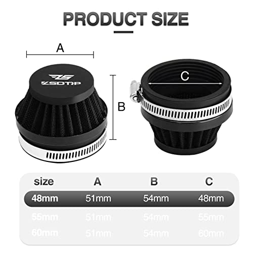 Image of 2PCS Motorcycle 48MM Air Intake Filter Universal Carburetor Air Filter Cleaner for Dirt Pit ATV SSR TTR Bike Breather Filter Fit for Many Different Carburetors (Black 48MM)