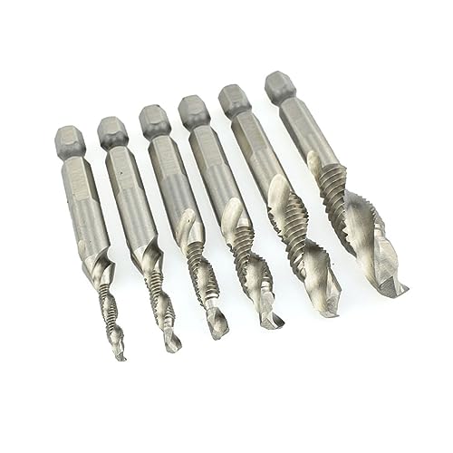 Hemobllo 6 pezzi maschi filettati rivestiti in titanio Hss con trapano a svasatura e punta elicoidale autocentrante antiruggine per metallo e alluminio trapano e utensili per filettatura