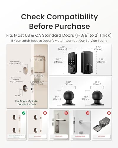 Image of DESLOC B200 Fingerprint Smart Lock with 2 Knobs, Keyless Entry Front Door Lock Set, Electronic Keypad Deadbolt, App Control, Auto Lock, Long Battery Life,Matte Black | Front and Exterior Door, Fingerprint and Voice Unlock, Touchscreen with Backlit, App Control, Auto Lock, Anti-Peep, IP54