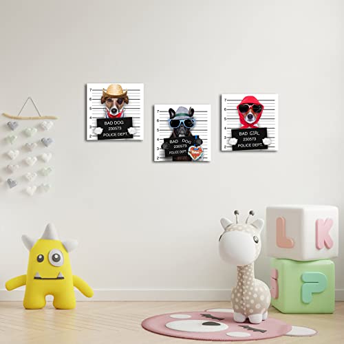 Vvovv Wall Decor Dog Picture Canvas Wall Art Funny Animal Poster Framed Ready To Hang 12X12Inchx3Panels #TOP2