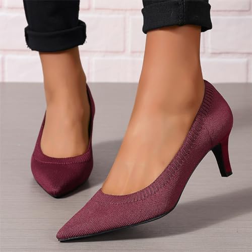 Women's Pumps Kitten Heel Pump Shoes Pointed Toe Knit Comfortable Dress Shoes for Work Business Casual Party Dressy, US Size 5-113