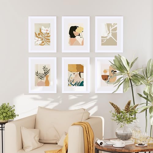 decorUhome 8.5 by 11 Picture Frame Set of 10, Display Photos 6x8 with Mat or 8.5x11 Unmatted for Picture Frames Collage Wall Decor, White