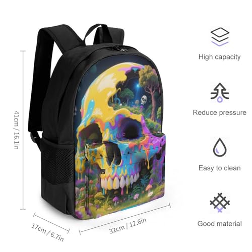 Supdreamc Psychedelic Skull Art Rucksacks Lightweight Multipurpose Anti-Theft Shoulder Bag Big Capacity Traveling & Camping Backpack With Side Pockets2