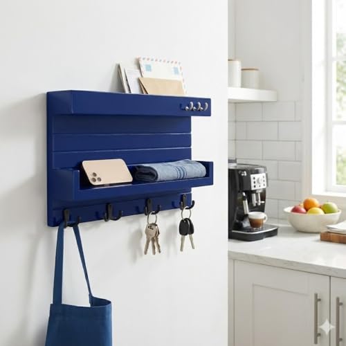 Image of Wooden Key Holder for Wall, Blue