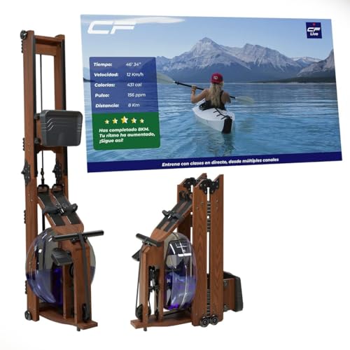 CF Máquina de Remo Plegable de Madera, Remo de Agua para Adultos Unisex con Pantalla LCD y Niveles de Resistencia, 2130x520x560mm