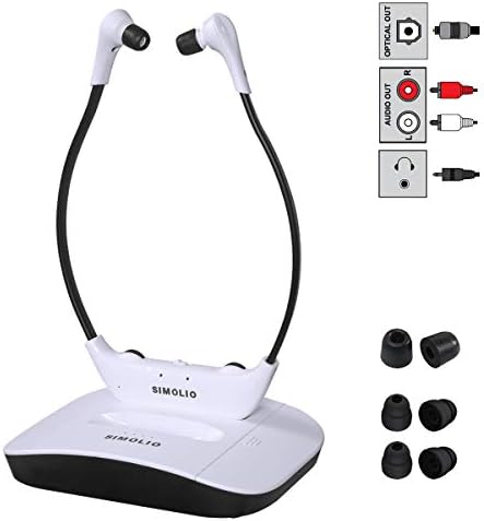SIMOLIO 2.4G Digital TV Wireless Headphones with Spare Battery for Seniors, Dialog Clarity Wireless Headphones for TV Watching with Tone & Balance Control, Support Optical/RCA/AUX, 100ft, No Delay