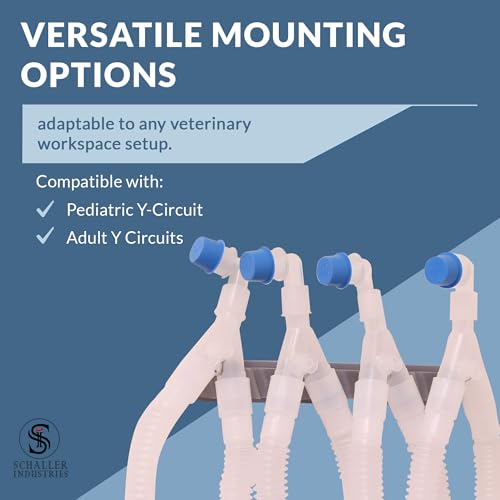 Image of S I Veterinary Y Circuit Wall Rack - Holds 4 Adult or Pediatric Anesthesia Breathing Circuits, Vertical Storage & Drying, Damage-Free 3M Command Strip Install, For Veterinary Use Only (Silver)