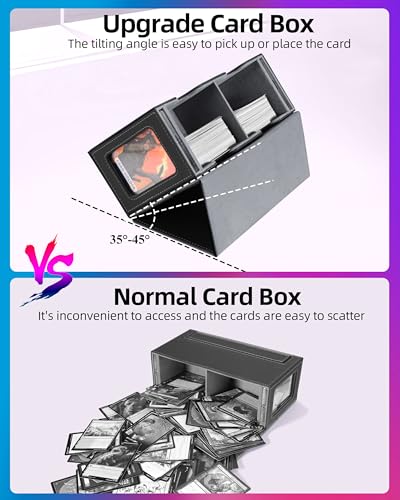 Image of MTG Deck Box, MTG Commander Card Deck Box with Commander Display, Fits 250+ Single Sleeved, Double Card Storage Box with Dice Tray, Magnetic Card Storage Case for CCG TCG Sports Cards, Black Grey