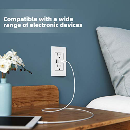 Outlet with Dual USB High Speed Charger 4.2A Charging Capability, Child Proof Safety Duplex Receptacle 15 Amp, Tamper Resistant Wall Socket Plate Included, UL Listed USB Outlet 4.2A KULED KH42 - Thumbnail 7