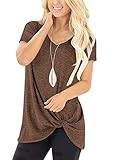 SHIBEVER Womens Tops V-Neck Summer Shirts Casual Loose Short Sleeve Front Knotted Twist T Shirts Tunics