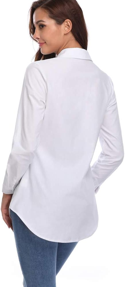 Fuinloth Women's Chambray Button Down Shirt, Long Sleeve Cotton Blouse, Long Jeans Tunic Top