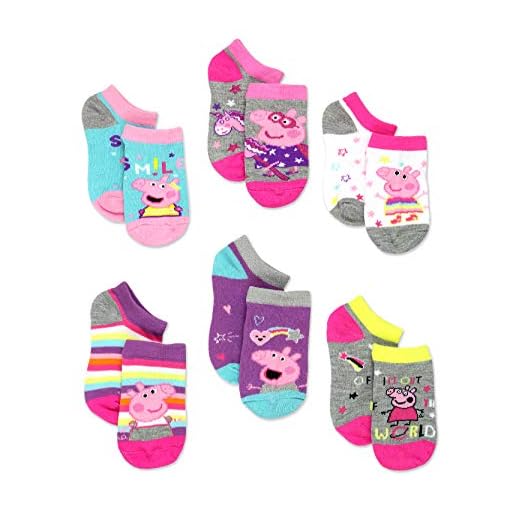 Peppa Pig Girls Toddler 6 Pack Socks Set (Shoe: 10-4 (Sock: 6-8), 6 pk No Show)