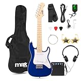 Max GigKit Junior 1/4 - Kinder E Gitarre Set, E Guitar, Elektrogitarre mit Verstärker 10 Watt, Tasche, Plektrum, Kopfhörer, Gurt, Stimmgerät, Kabel, Saiten, Electric Guitar, E Gitarren Set - Blau