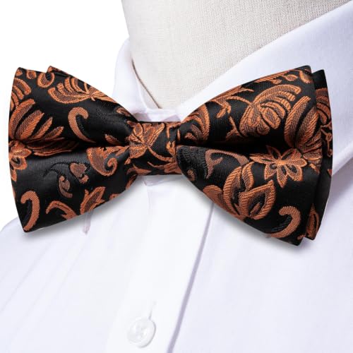 Image of Dubulle Mens Paisley Striped Bowtie Set Pre-tied Bowtie for Men and Pocket Square Set Wedding Business