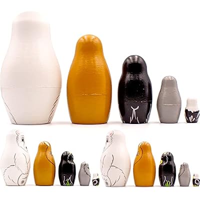 North American Animals Nesting Dolls Set 5 pcs - Wooden Stacking Animals - Matryoshka Dolls Polar Animals Figurines - Alaska Souvenirs