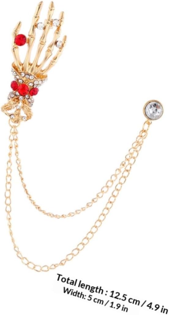 Operitacx Unique Skull Skeleton Hand Brooch Retro Gold Plated Lapel Pin with Rhinestones Halloween Costume Accessory for Women Party Decoration