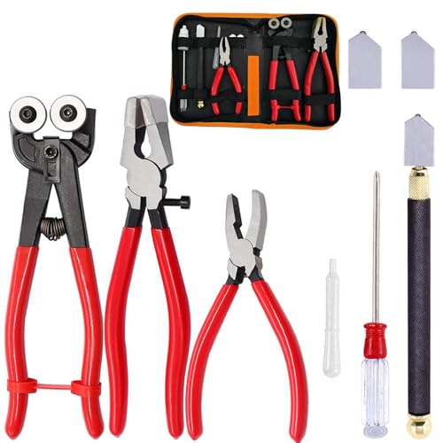 Tayfeim Glass Cutter Tool Glass Cutting Tool Set Kit with Glass Running Pliers Breaking Pliers Wheeled Tile Nippers, Glass Cutter for Stained Glass Mirror Tile Cut，Zipper Package