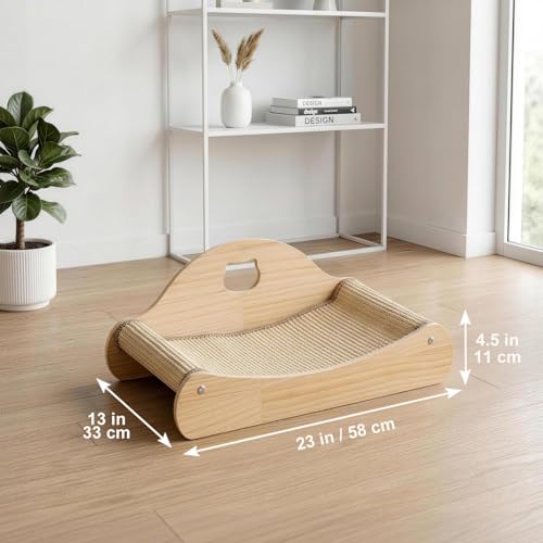 Borozo 3 in 1 Cat Scratcher Bed, 100% Sisal Comfy Chaise Lounge for Cats to Rest & Scratch & Play, Protects Furniture, Durable Cat Scratching Board to Relieve Stress - Wood Color — view 3