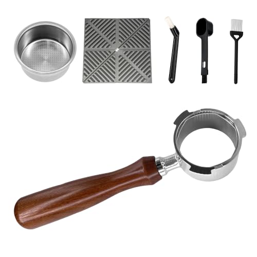 Image of NEOUZA Coffee 51mm Bottomless Portafilter Compatible with DeLonghi Dedica EC680 /EC685 /EC785 /EC820 /EC850 /EC860 SMEG Coffee Machine, Stainless Steel,Rosewood.Free with Basket, Spoon, tamper mat | Complete Set, Visible Extraction, 18g Non-Pressurized Basket, 304 Stainless Steel, Solid Wood Handle, Home Barista