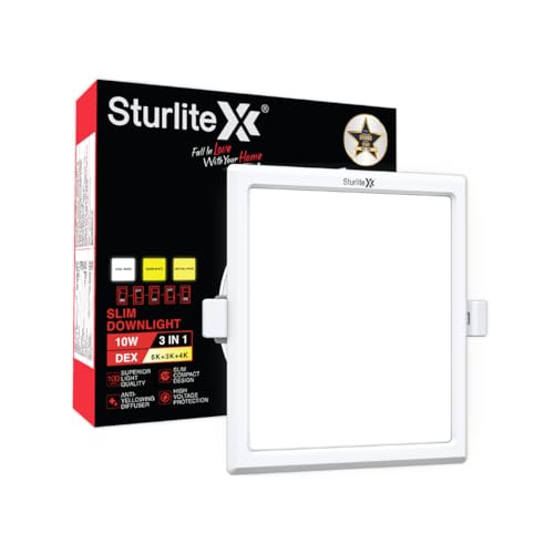 Sturlite Dex 10W (3 in1) Square LED Downlight|Warm, Neutral & Cool White Color Temperature|1000 Lumens with CRI Tech for Various Ceiling Types and Rooms - (Pack of 1)