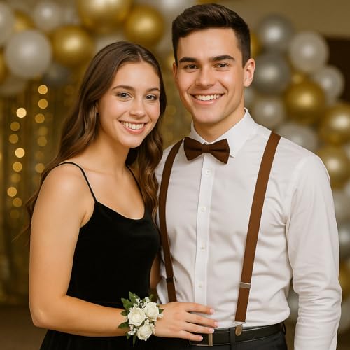 Image of trilece Men's Suspenders and Bow Tie Set - Adjustable Y-Back Suspenders with Matching Bow Tie for Weddings and Formal Wear