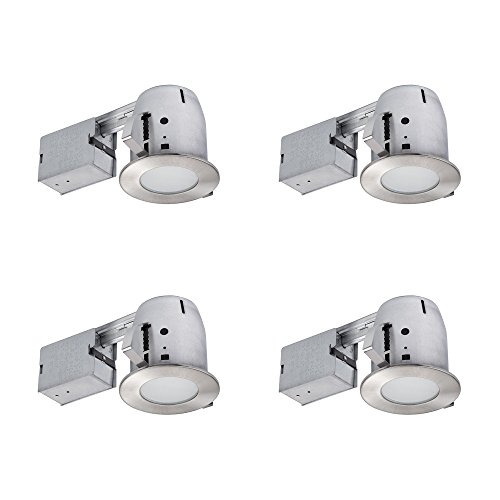 4" LED IC Rated Flush Round Trim Recessed Lighting Kit 4-Pack, Brushed Nickel, Frosted Glass, Easy Install Push-N-Click Clips, LED Bulbs Included, 3.88" Hole Size,90973