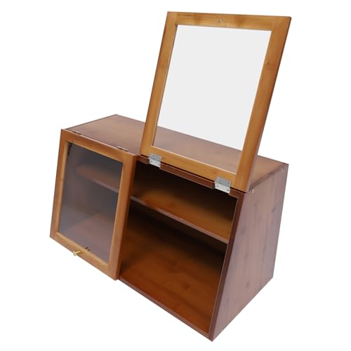 DOITOOL Armoire de Rangement Petite Armoire Cuisine Porte en Verre Transparent en Bambou Marron pour Stockage Multifonctionnel et Décoration Créative