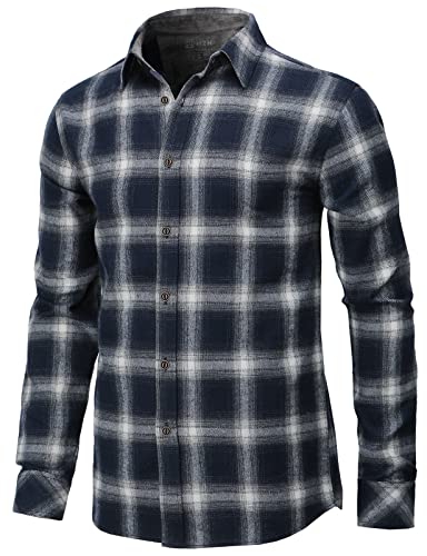 H2H Mens Casual Slim Fit Check Patterned Shirts Long Sleeve NAVYIVORY US M/Asia L (CMTSTL144)