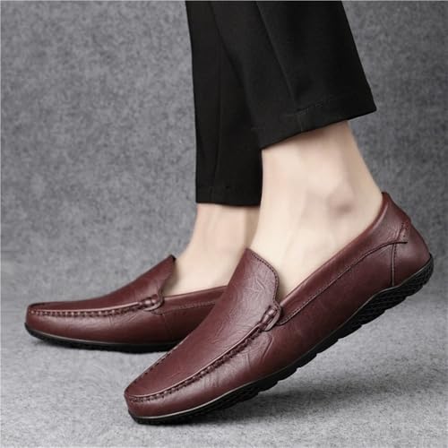 Loafers for Men Lightweight Slip-on Anti-Slip Resistant Simple Round Toe Solid Color Leather Loafers2