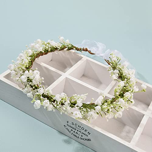 Artificial Baby Breath Green Headpiece Bridal Flower Crown Eucalyptus Halo Wedding Leaf Floral Crown Headband Photo Prop (08 White) #TOP3