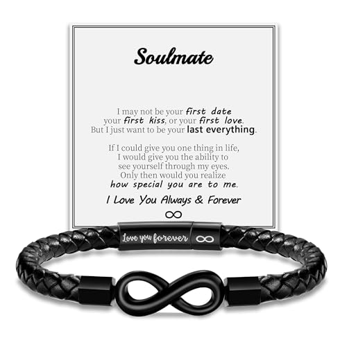 Image of Leather Bracelet Gifts for Men, To My Son Bracelet Fathers Day Bracelet Gifts Dad Grandpa Love You Forever Engraved Birthday Valentines Graduation Gift Infinity Knot Jewelry