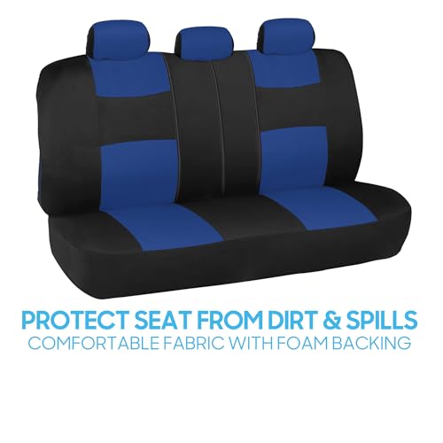 Image of BDK PolyPro Black Car Seat Covers with Blue Accents, Full Set, Front and Rear Bench Seat Protectors, Full Coverage for Car Truck Van and SUV