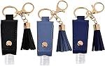 3 Set Hand Sanitizer Porte-clés en cuir, Porte-Bouteille Vide Boîtes de pression Rechargeable Conteneur