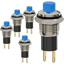 Push Button Switch, Self Locking Mini Switches Latching 10mm Round DC24V 0.5A Blue Cap 5PCS