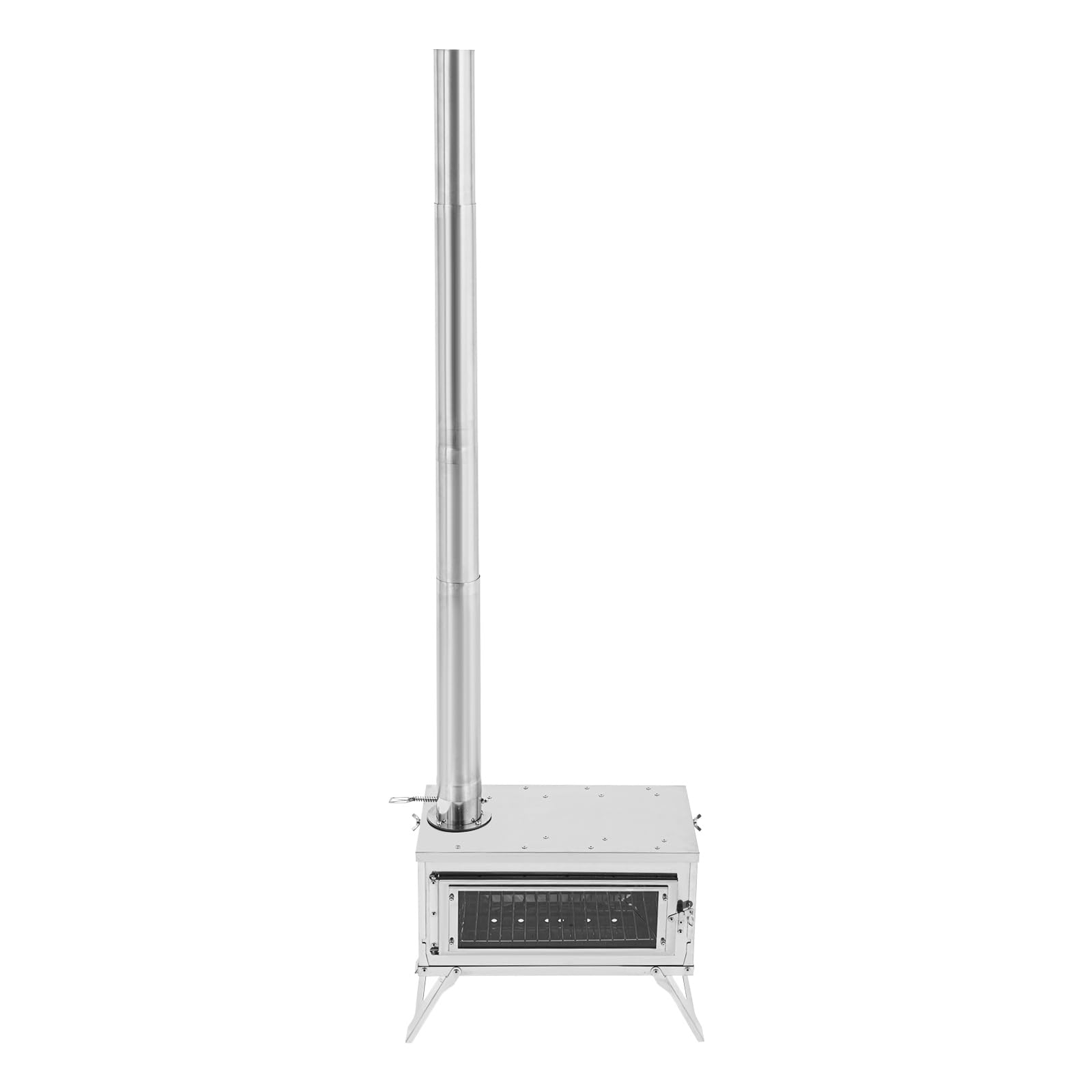 Estufa portátil de acero inoxidable con 8 tubos de chimenea, puerta de cristal transparente y puerta de humo ajustable, estufa de leña plegable para camping y exterior