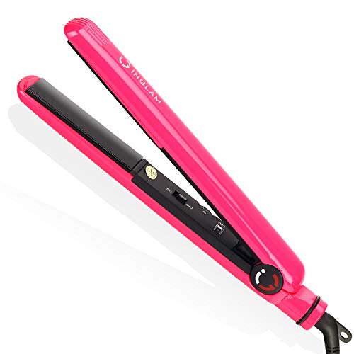 IG INGLAM 2 in 1 Hair Straightener and Curling Iron, Anti-Static Ceramic Tourmaline Ionic Flat Iron with Adjustable Temp, Dual Voltage,3D Floating Plates, Instant Heat Up, Auto Shut Off, Pink