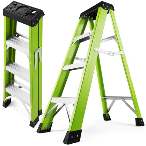 Ladder 4-Foot Fiberglass Step Ladder 330 lb Capacity Type IA Heavy Duty Folding Platform Ladder for Home Work and Industrial Use (4 Feet Green)