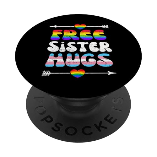 Free Sister Hugs, LGBT Gay Lesbian Pride Month Rainbow Flag PopSockets Adhesive PopGrip