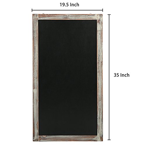 Mygift 35-Inch Wall-Mounted Chalkboard Sign, Vertical/Horizontal Hanging Torched Wood Frame Erasable Message Board #TOP4