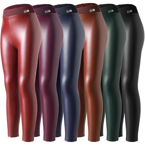 6 Pack Girls Leggings Faux Leather Legging for Girls High Waisted Stretch Pants Kids PU Leather Pants Tight2