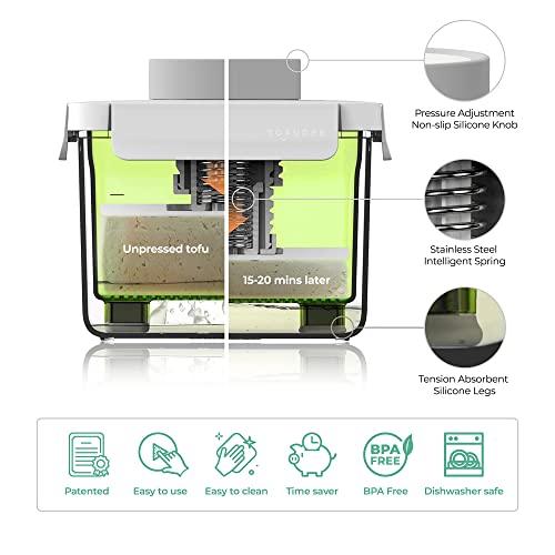 TOFUDEE Tofu Press with Auto IntelliSpring. Patent Adjustable Vegan Tofu Presser for Speed up Draining Water from All Types of Pressed Tofu Without Crack - Image 2