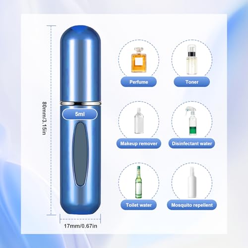 Image of Portable Mini Perfume Atomizer Bottle, 5ml /0.17oz Refillable Spray, Scent Pump Case, Travel Atomizer (Glossy Blue)